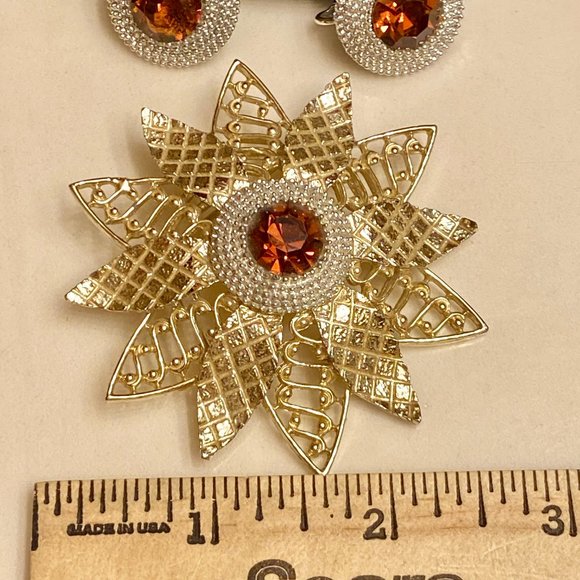 VINTAGE SIGNED CATHE BROOCH/PENDANT AND EARRINGS SET - Picture 2 of 9